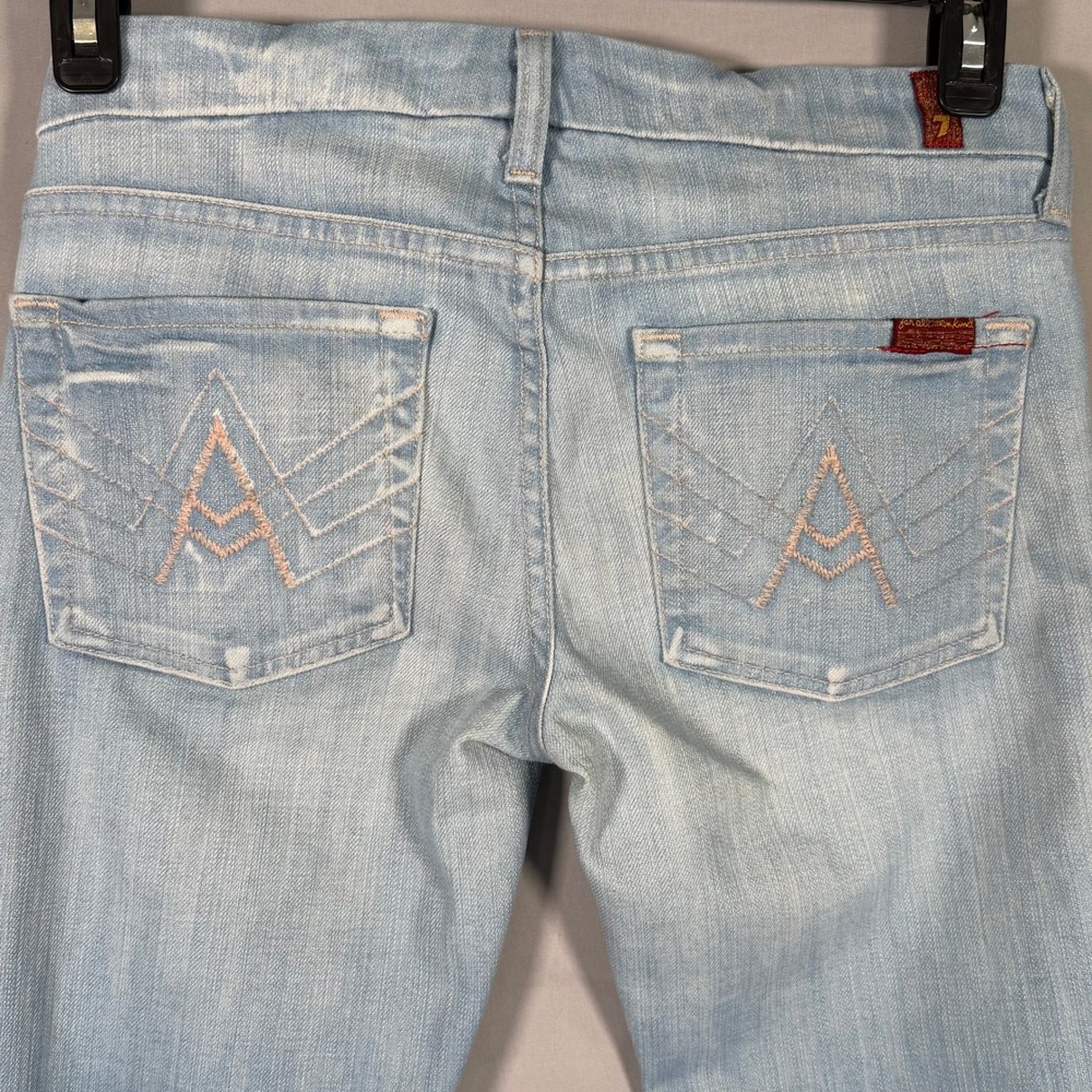 7 For All Mankind‎ A Pocket Flare Jeans Light Wash Blue Low Rise Size 27 USA